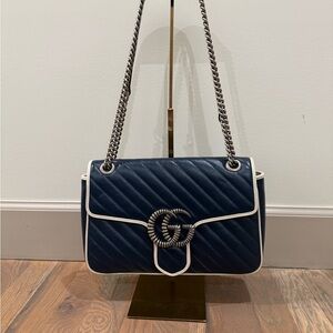Elegant Navy Blue Quilted Shoulder Bag Medium